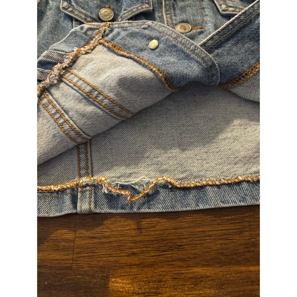 Bongo Women’s Large Denim Vest Vintage Button Front Blue Jean Crop 100% Cotton
